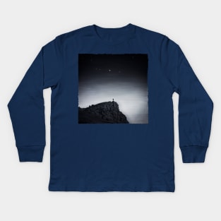 existence - man on barren rock at night Kids Long Sleeve T-Shirt